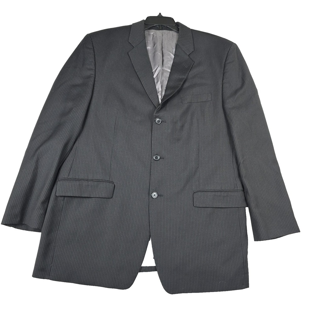 Calvin Klein Men's Size 44L Black 100% Wool‎ Pinstripe Blazer